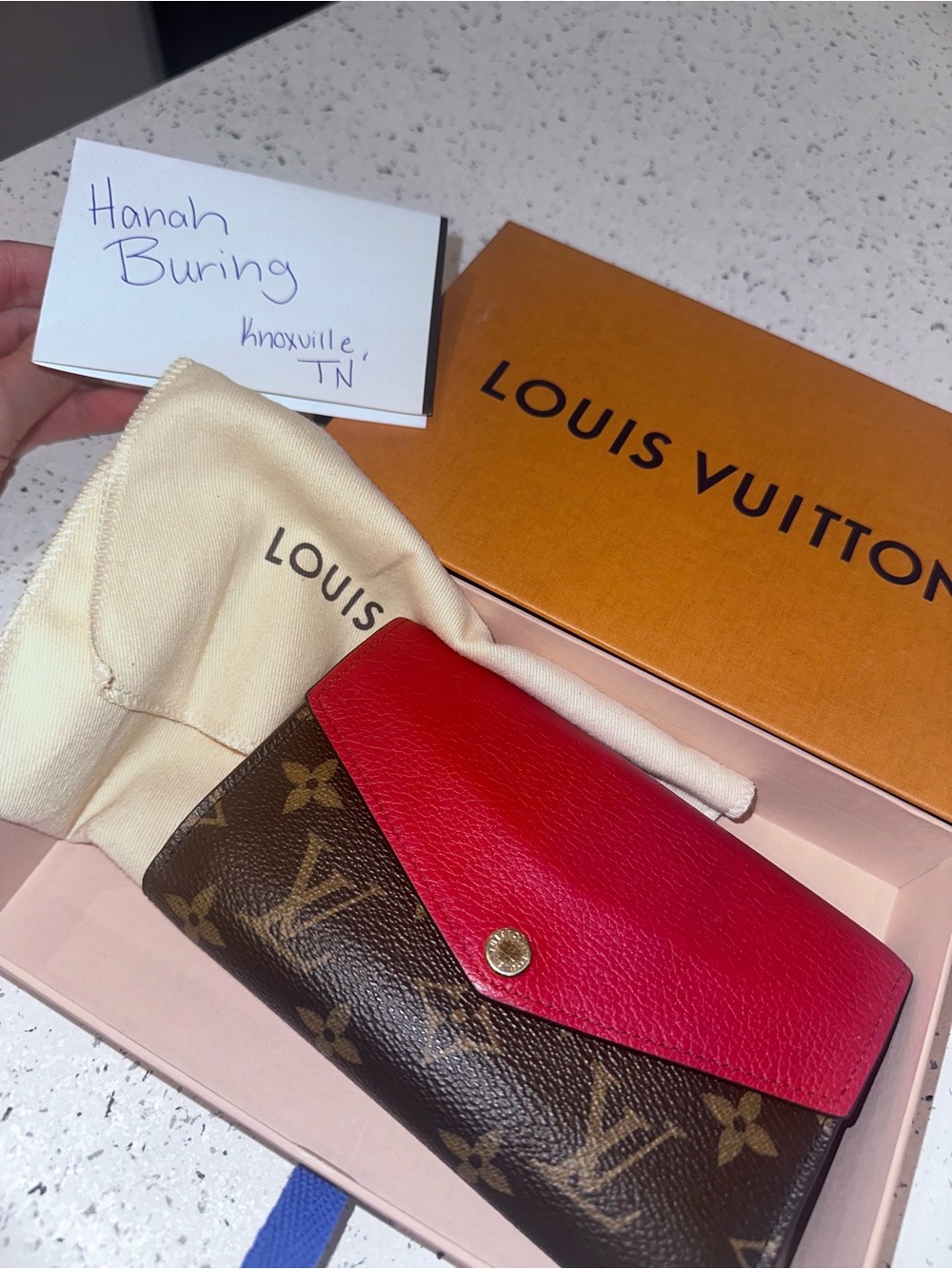 Louis Vuitton Red & Monogram Pallas Wallet